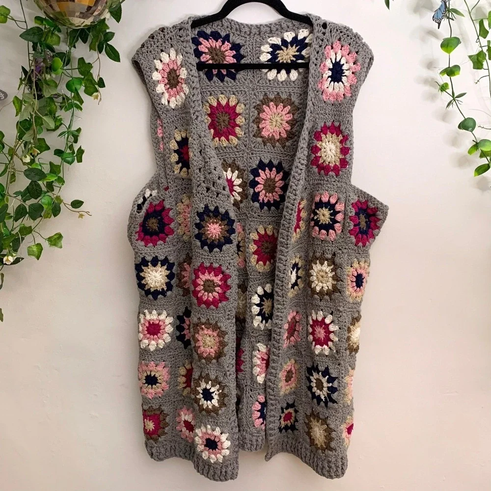 Handmade crochet granny‎ squares oversized vest one size